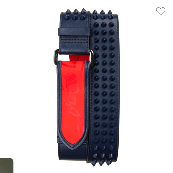 NWT$590 Louboutin Mens Loubi Sneaker Spiked Navy Blue and Red Belt Sz 95cm, 38" - Picture 2 of 10